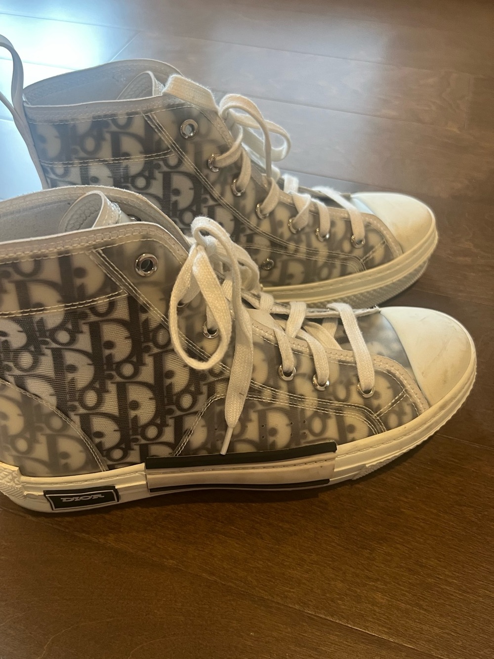 Dior Transparent Oblique High-Top Sneakers in White and Gray